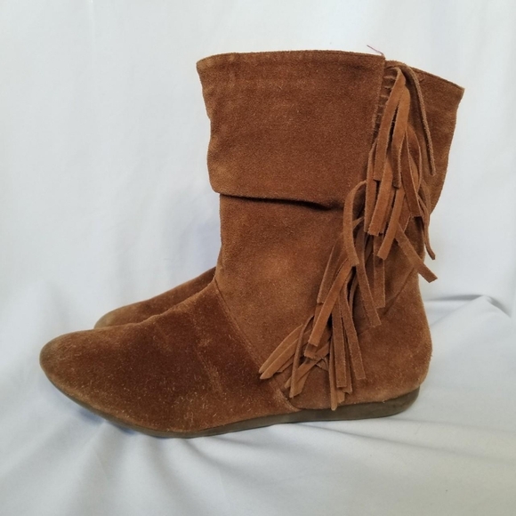 Vintage Y2k Aldo bown suede leather ankle boots with fringe size 38 -women's 7.5 - Picture 2 of 8